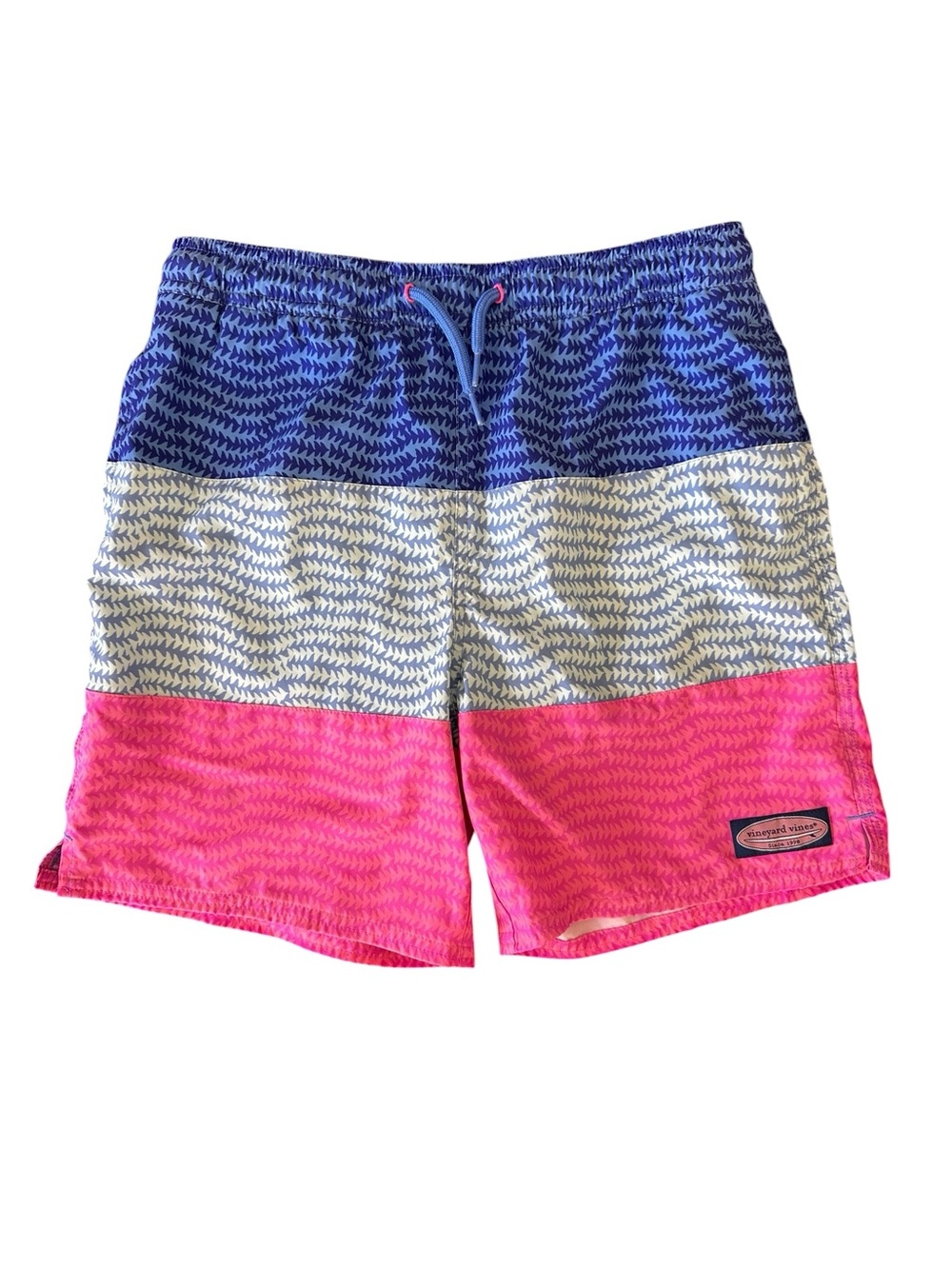 VINEYARD VINES Boy's Wavy Tails Color Block Chappy Swim‎ Trunks Size Large